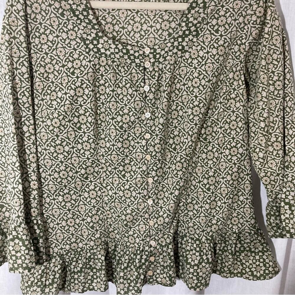 Dress Barn Moroccan pattern retro boho top 3/4 w/ bracelet sleeves peplum size L - Picture 4 of 7